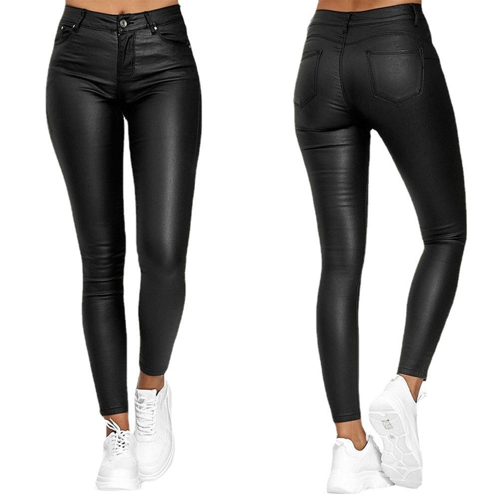 Dame skinne højtaljede leggings i læderlook Stilla