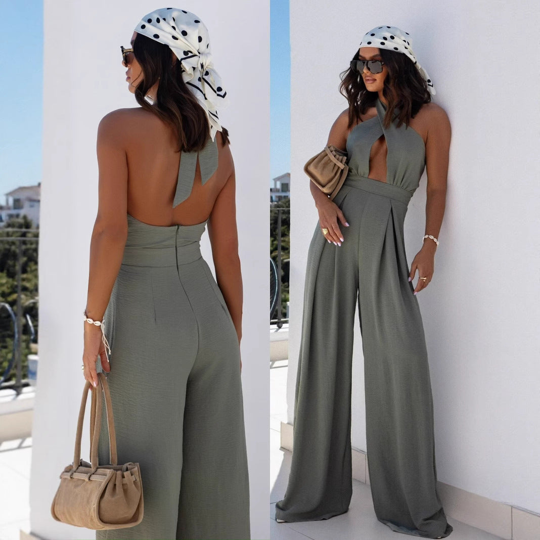 Dame Maxi Jumpsuit med skulderfri design og bredt ben Stilla