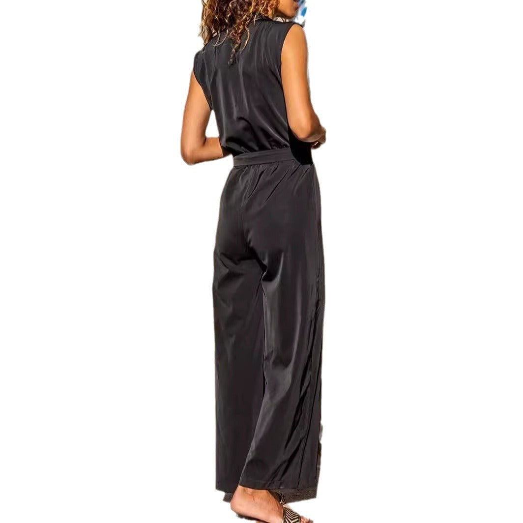 Dame Floral Tryk ærmeløs Jumpsuit med justerbar talje Stilla