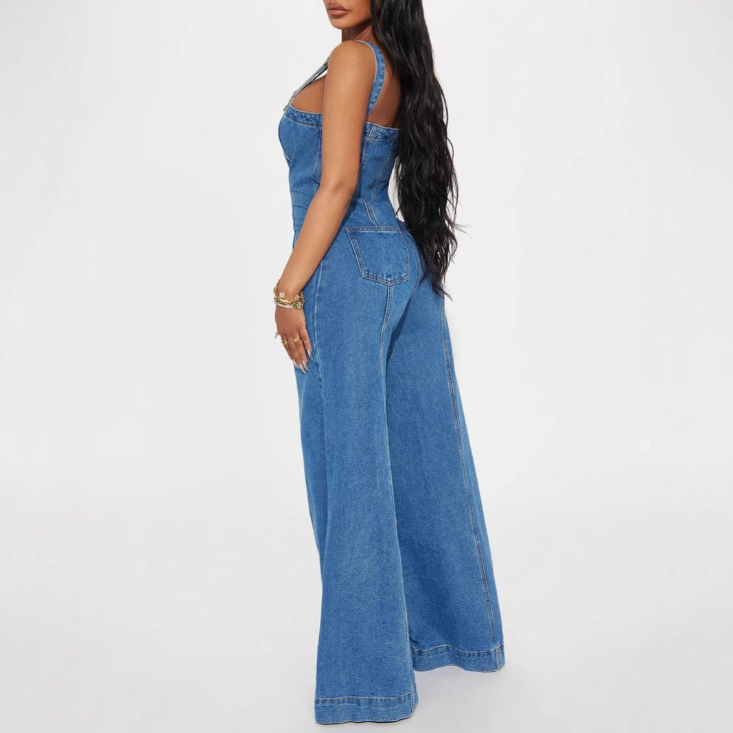 Dame jumpsuit med bred ben og knapdetaljer Stilla