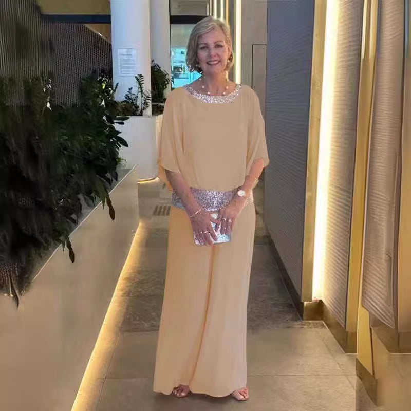 Dame festligt aftenkjole med funklebund og svajende kant Stilla