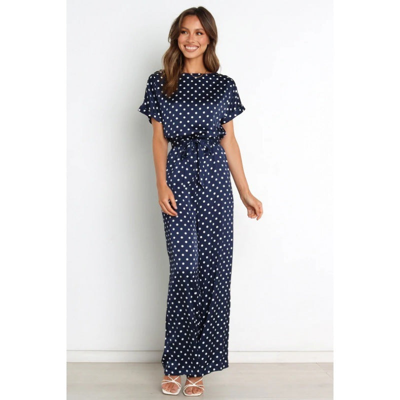 Dame jumpsuit med vidde bukseben og elegant bindebælte Stilla