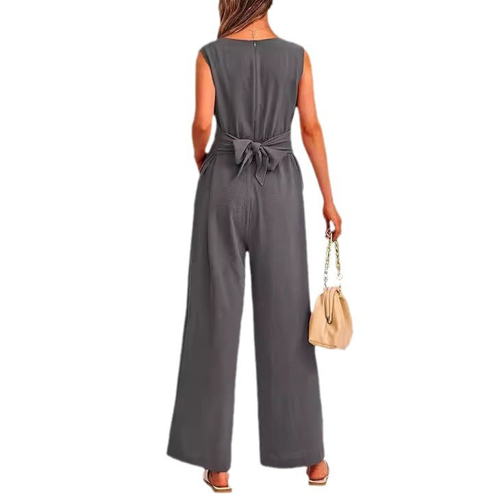 Dame Elegant Jumpsuit med Talje bælte og V-udskæring Stilla