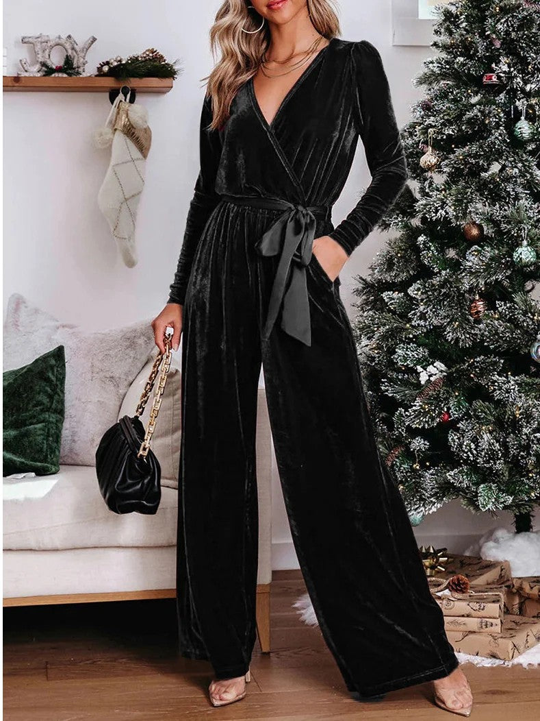 Dame Elegant Jumpsuit i fløjlsagtig udseende med figursyet snit Stilla
