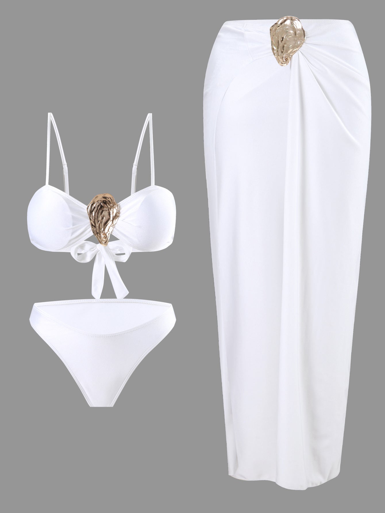 Dame bikini-sæt med elegant omslagsskørt-udseende og glamorøs klips Stilla