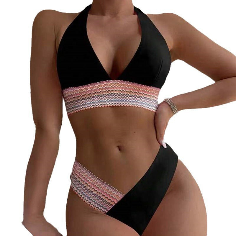 Dame Triangel-Bikini-Sæt med kontrasterende Bandeau-detaljer og materiale af høj kvalitet elastrisk Stilla