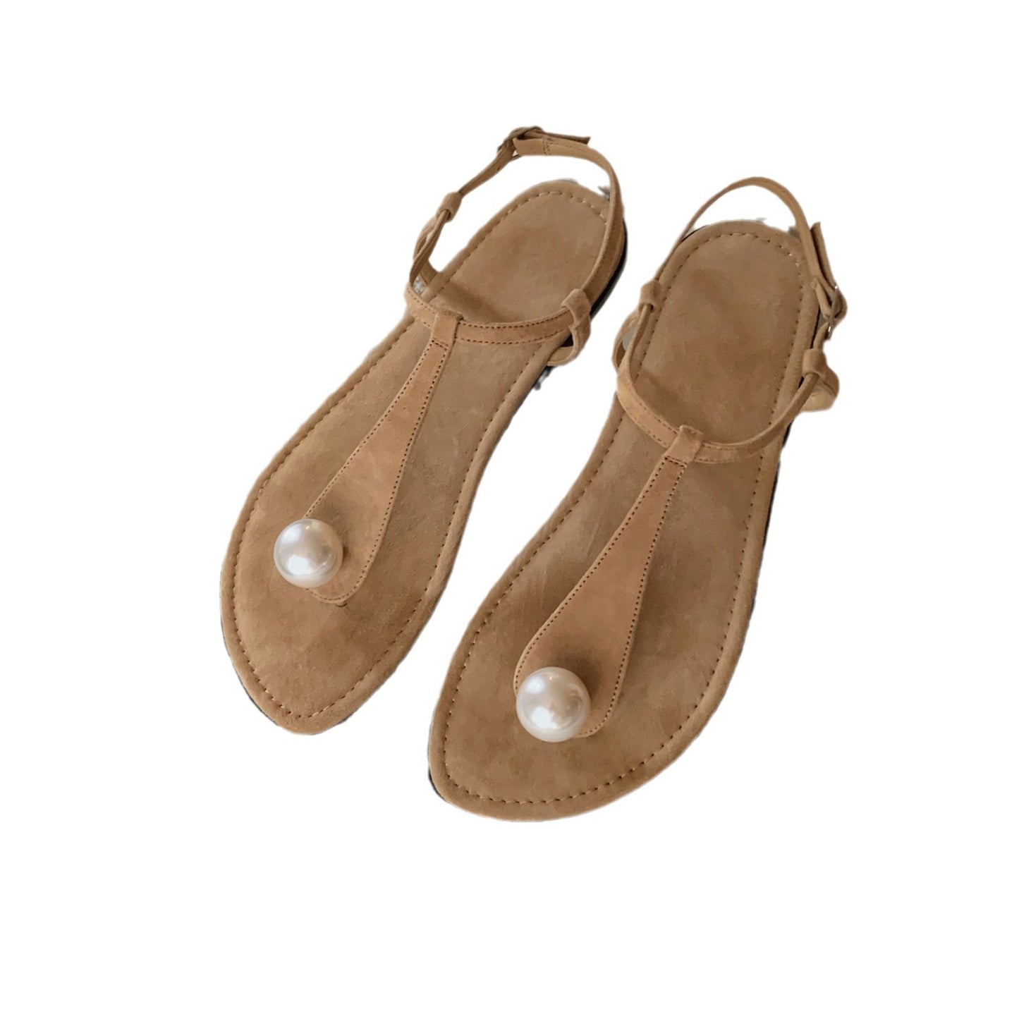 Dame perleprydede T-strop flade sandaler Stilla