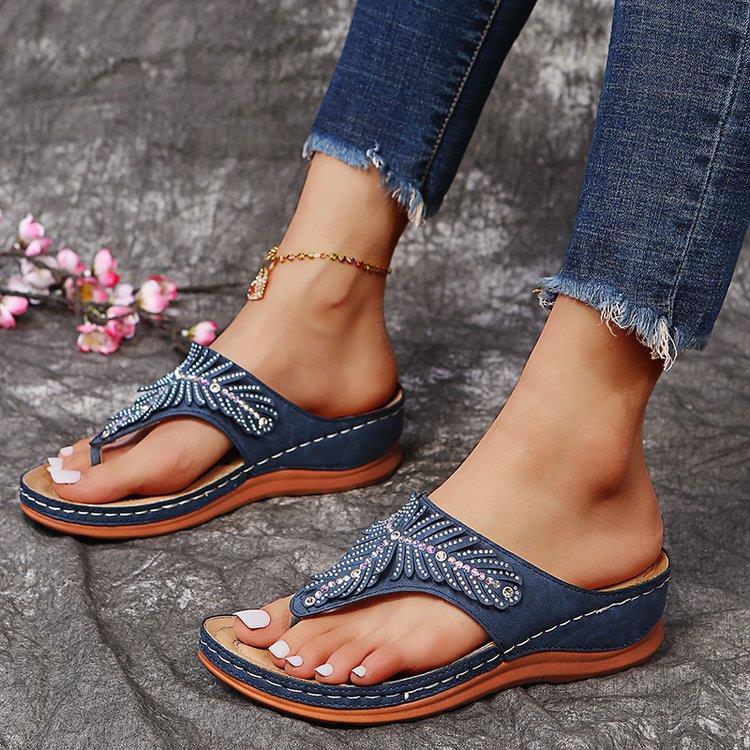 Dame Elegante Tåsplit Sandaler med funklende Smykke detaljer og anatomisk Sål Stilla