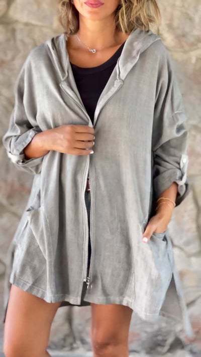 Dame afslappet hættejakke med lynlås og praktiske lommer Stiila