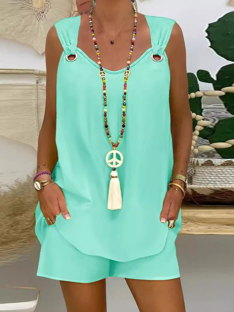 Dame Casual Jumpsuit med åbne sidelommer og justerbare stropper Stilla