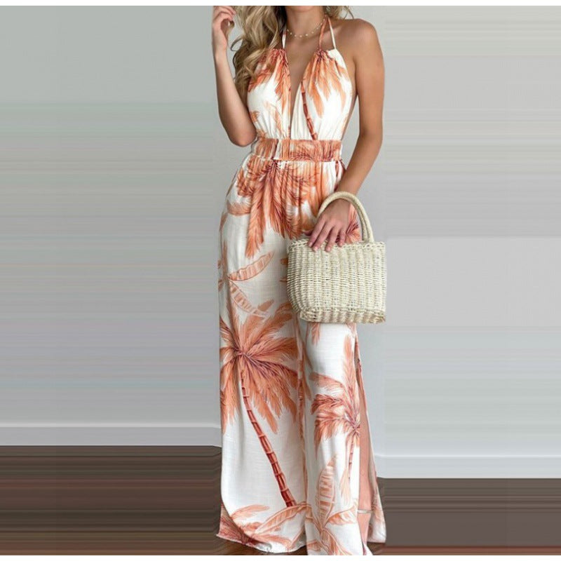 Dame Tropisk Tryk Højslidt Jumpsuit Stilla