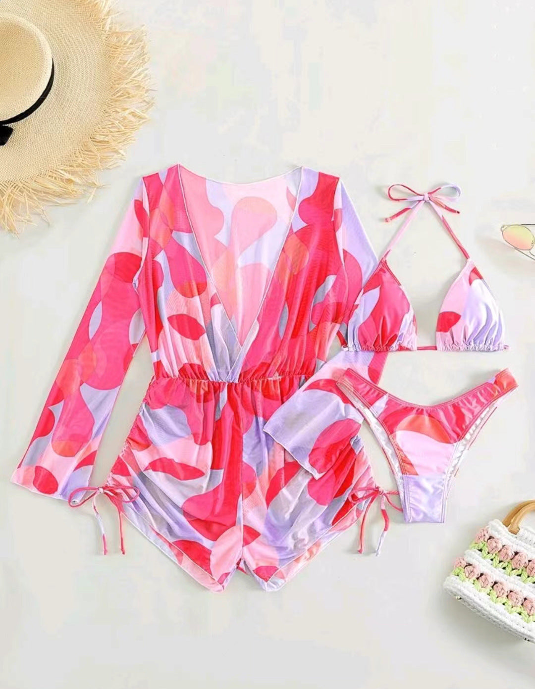 Dame Strand-outfit med smart indpakningsoberdel og matchende bikini Stilla