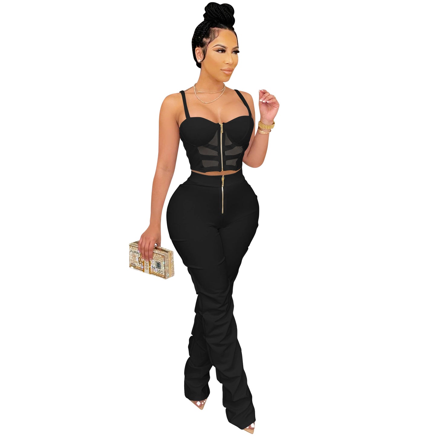 Dame figurtilpasset jumpsuit med transparente indsatser og lynlås Stilla
