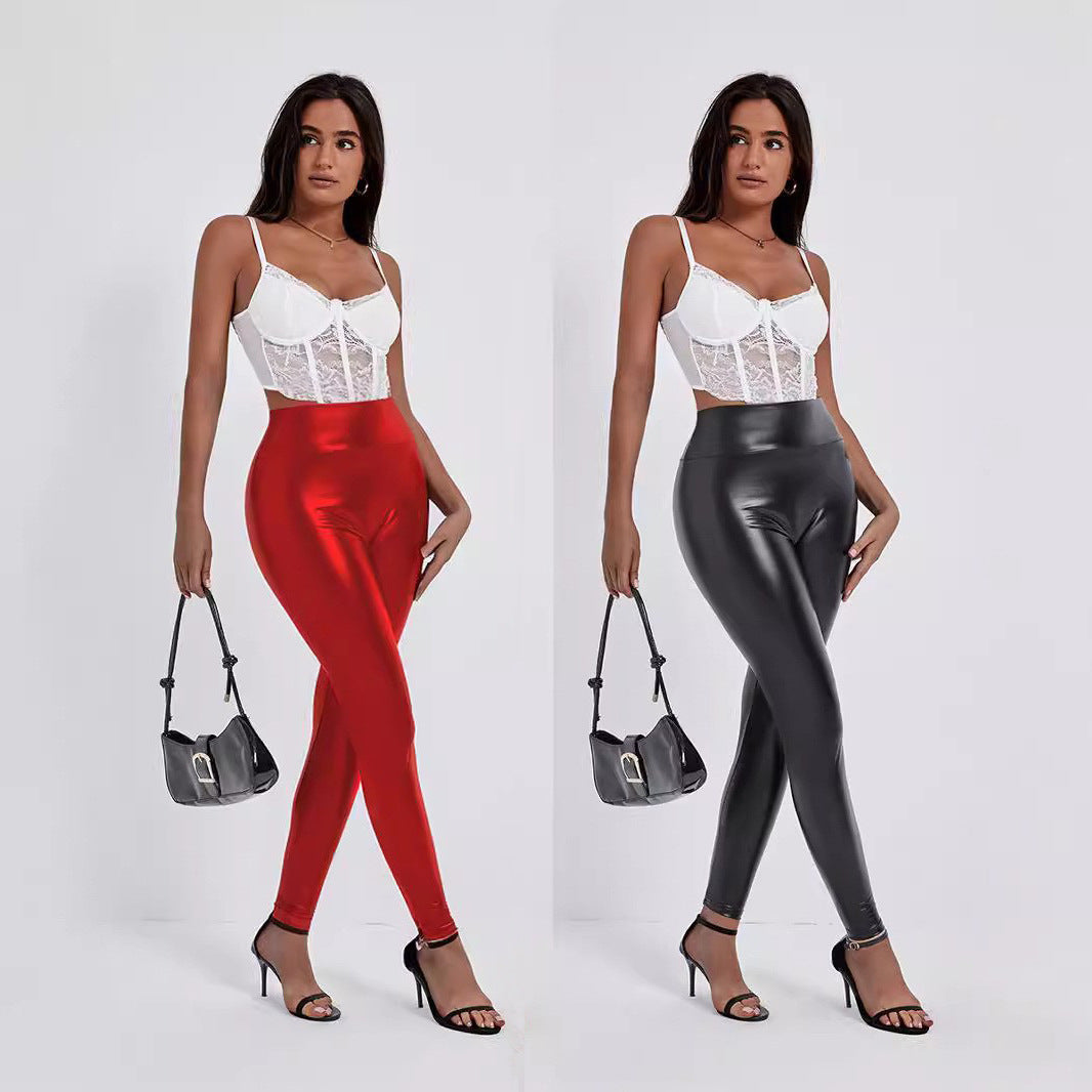 Dame Figurtilpassede Højtaljede Leggings i Kunstlæder Stilla