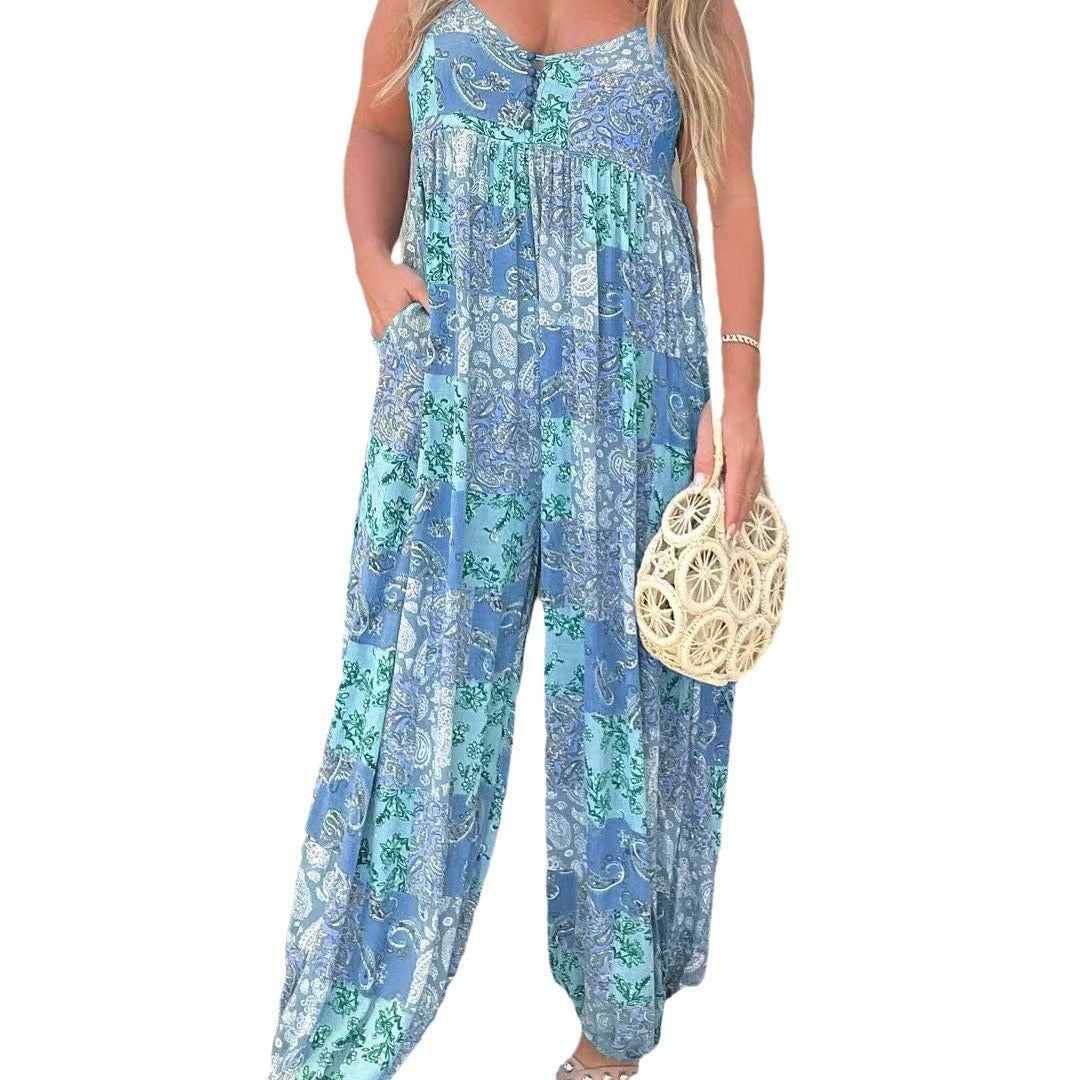 Dame luftig Boho- jumpsuit med elastisk fald og praktiske lommer Stilla
