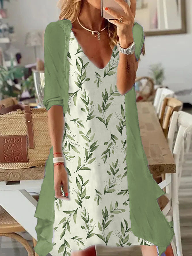 Dame sommerkjole med blomsterdesign og smart cardigan Stilla