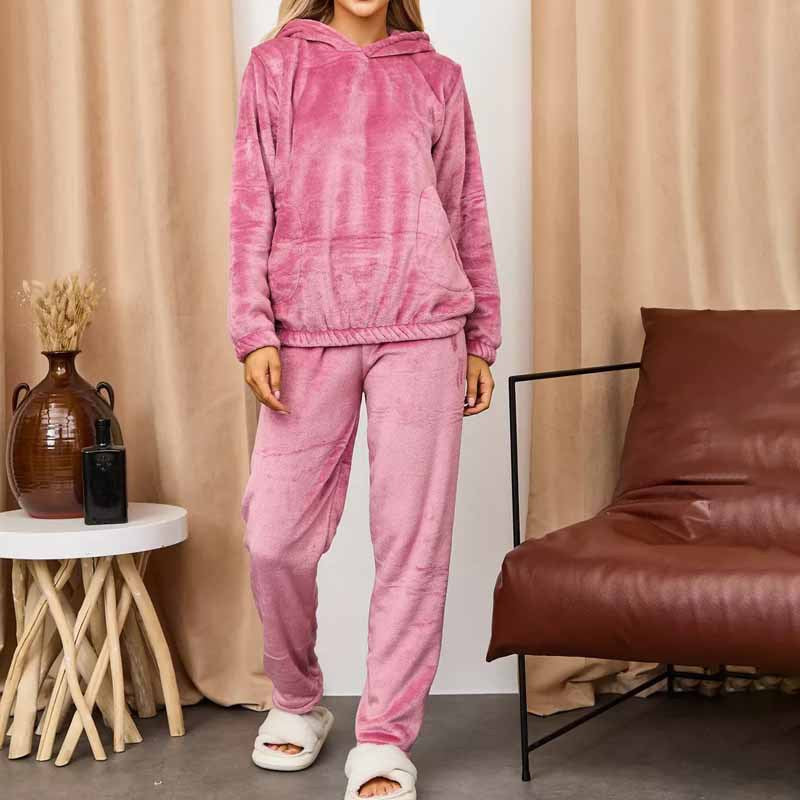 Dame Fleece-Lounge-dragter med hjerteprint og hætte Stilla
