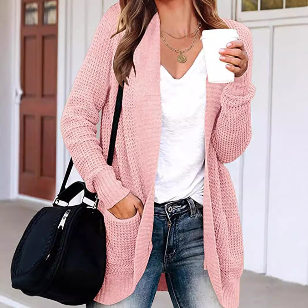 Dame afslappet strik cardigan med praktiske lommer og åbent design Stilla