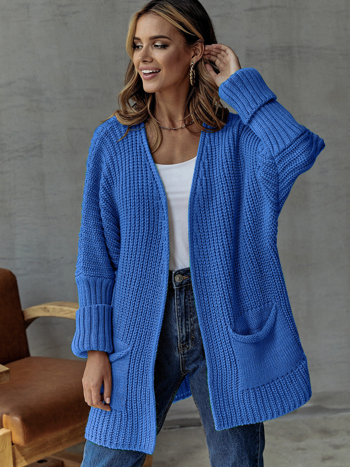 Femme Struktureret Åben Strikcardigan med Lomme detaljer Stilla