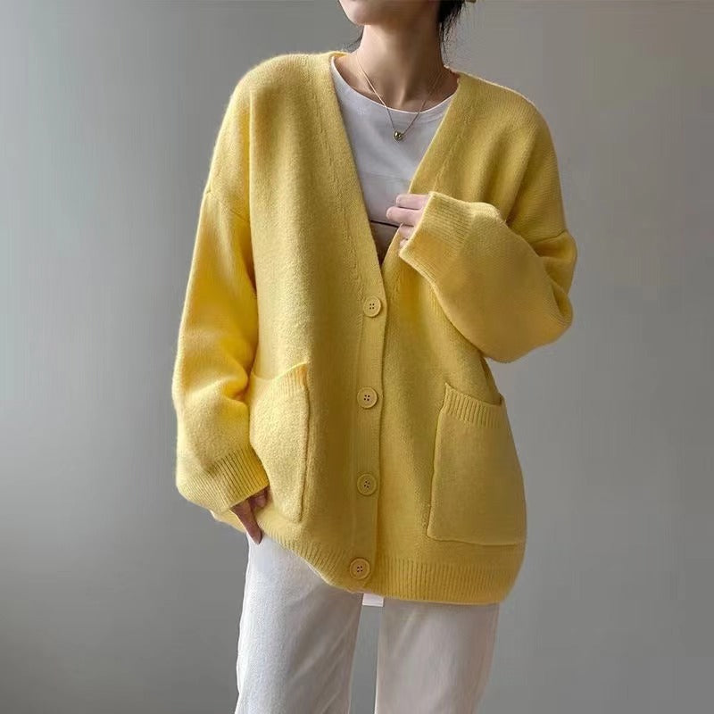 Femme Oversized Blød Strik Cardigan med Lommer Stilla