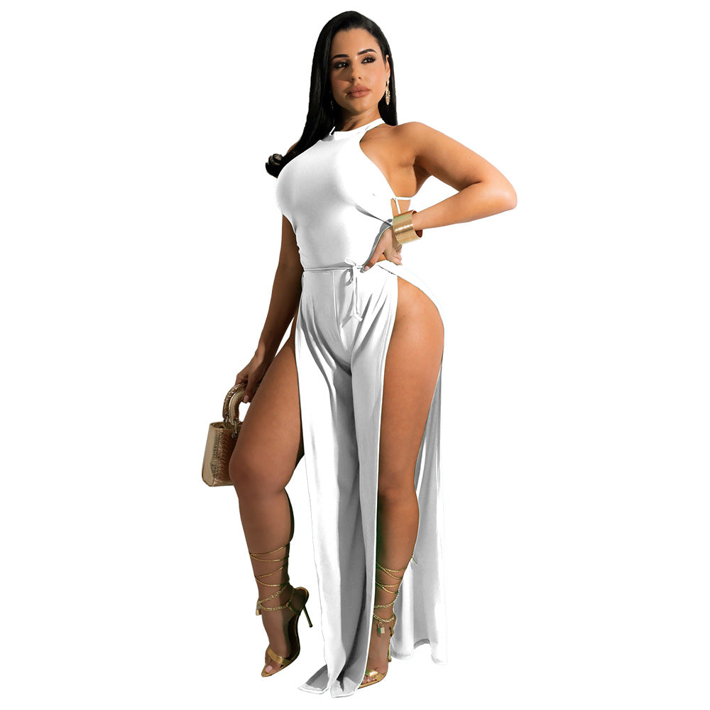 Dame Elegant Højhalset Jumpsuit med Høj Skæring og Sideslids Stilla