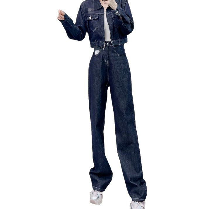 Dame Denim Jakker Sæt med høj talje og trendy bælte Stilla