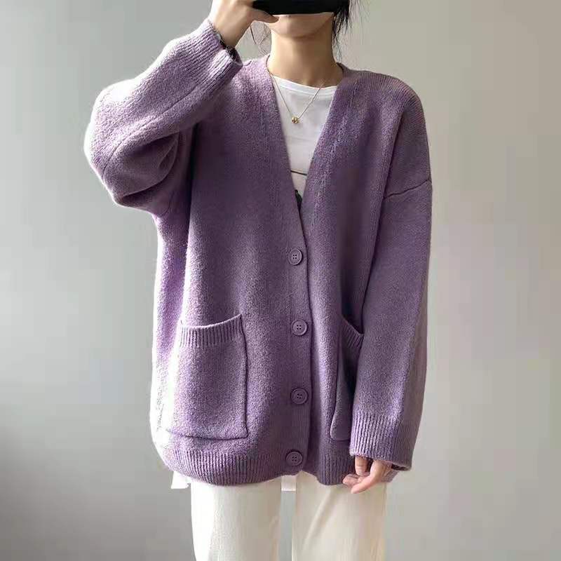 Femme Oversized Blød Strik Cardigan med Lommer Stilla