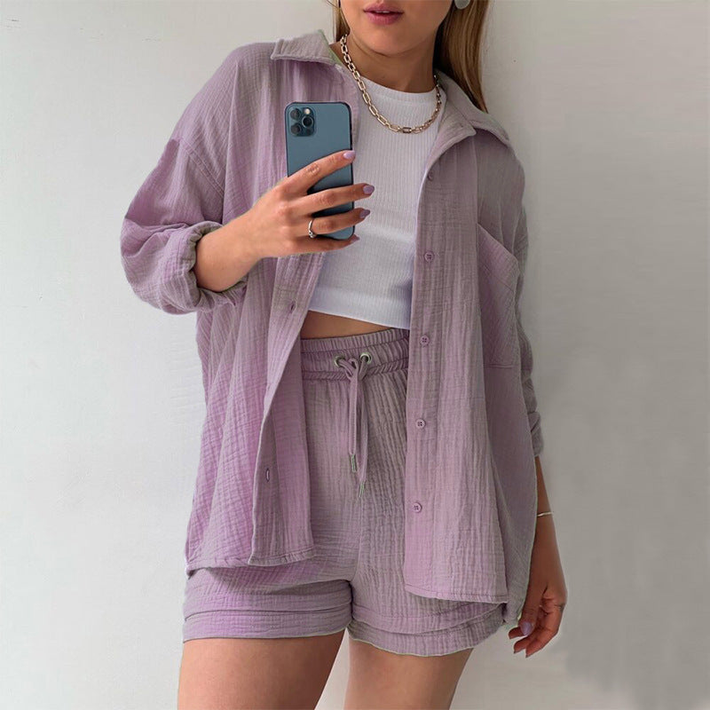 Dame afslappet overshirt med matchende shorts Stilla