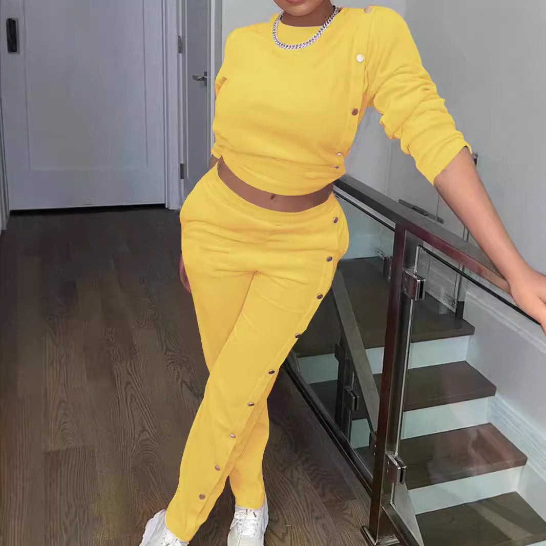 Dame Sporty fritidsoutfit med knapbart overdel og elastiske bukser Stilla