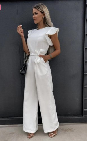 Dame elegant jumpsuit med bred ben og ruffleærmer Stilla