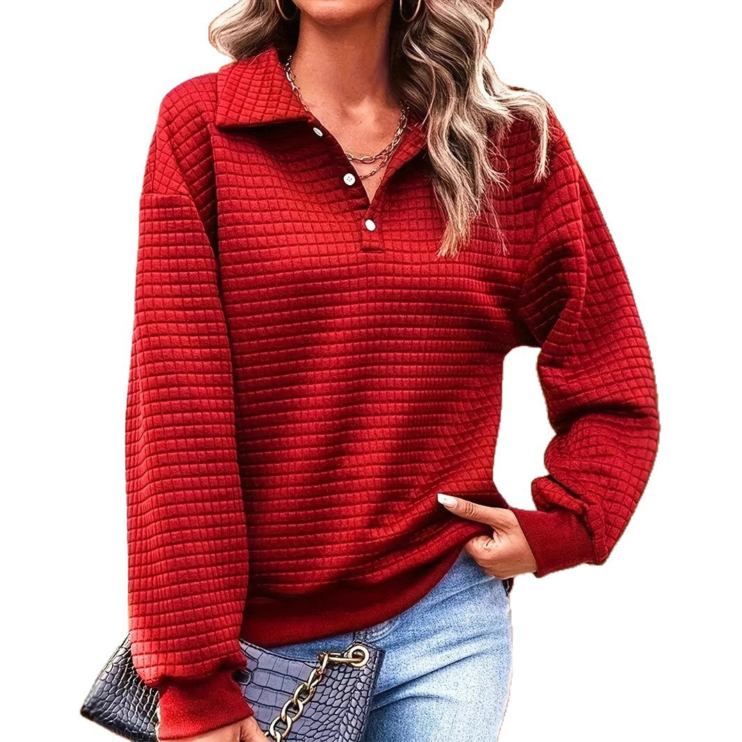 Dame afslappet quiltet pullover med knaplække Stilla