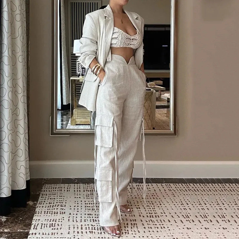Dame Elegant Cargo-jumpsuit med figursyet blazer Stilla