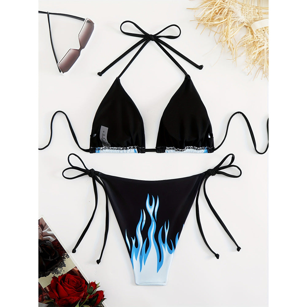 Dame Sexy Triangel-Bikini med fascinerende flammemønster Stilla