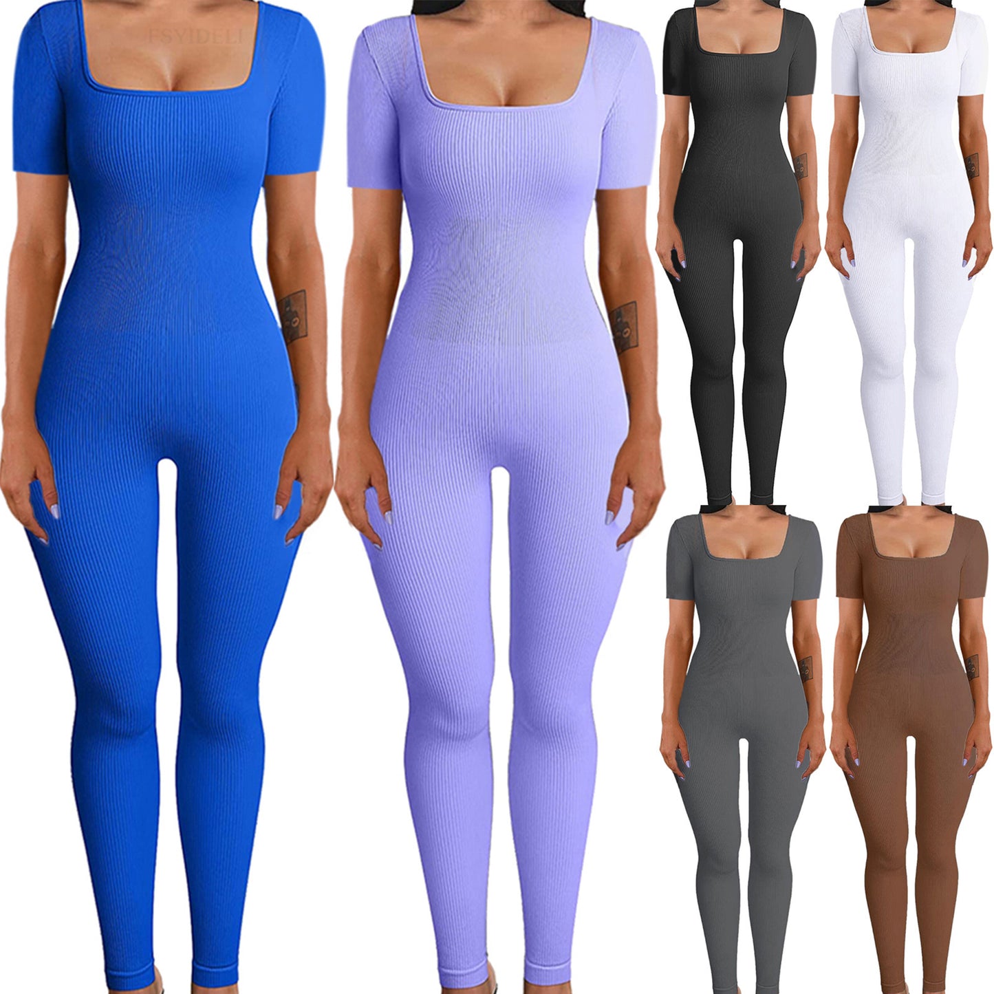 Dame jumpsuit med ribbet design og firkantet udskæring Stilla