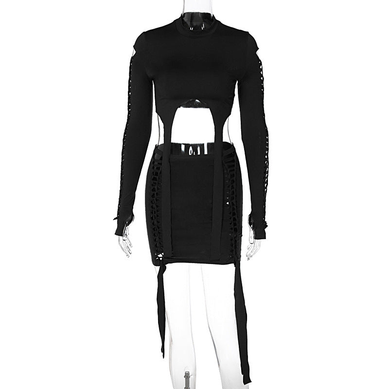 Dame Damenhaftet Cut-Out Kjole med lange Ærmer og sideløsninger Stilla