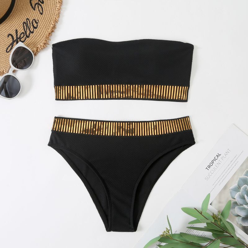 Dame Bandeau-Bikini med blanke accenter og høj talje Stilla