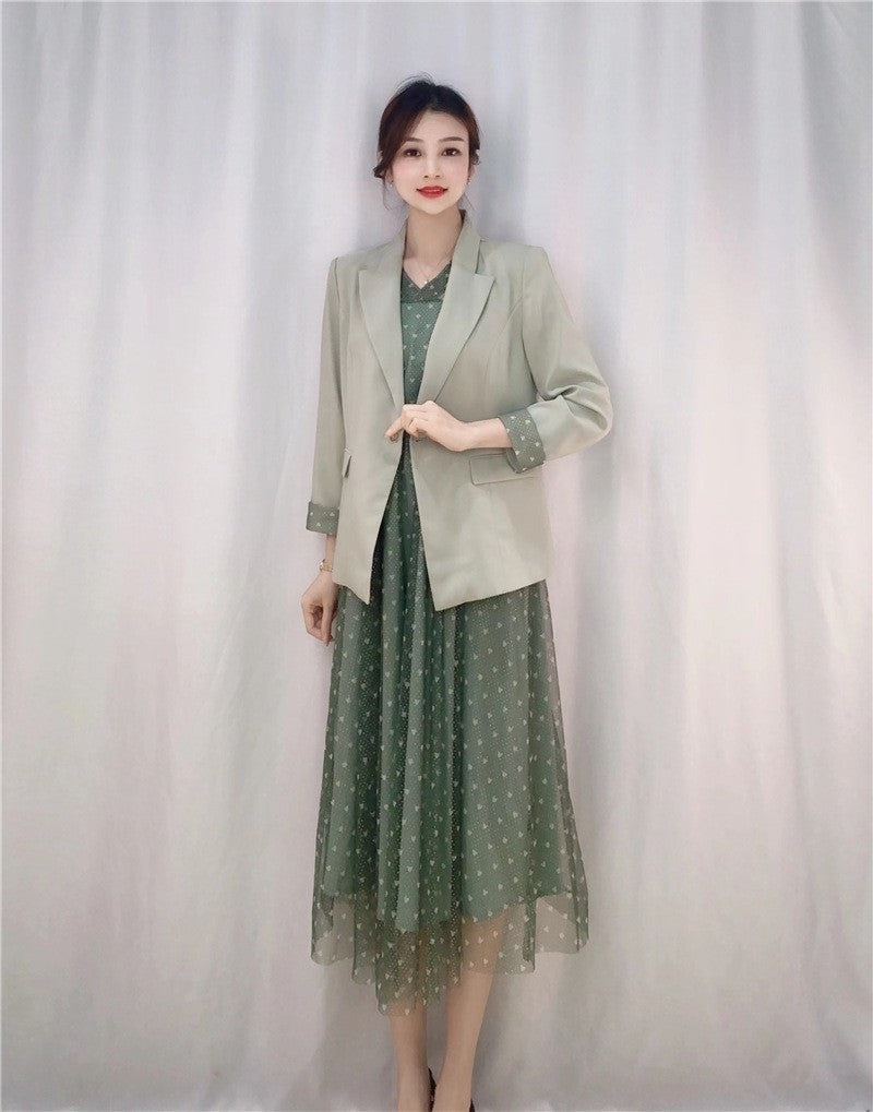 Kvinder elegant blazer med blomster maxi kjole Stilla