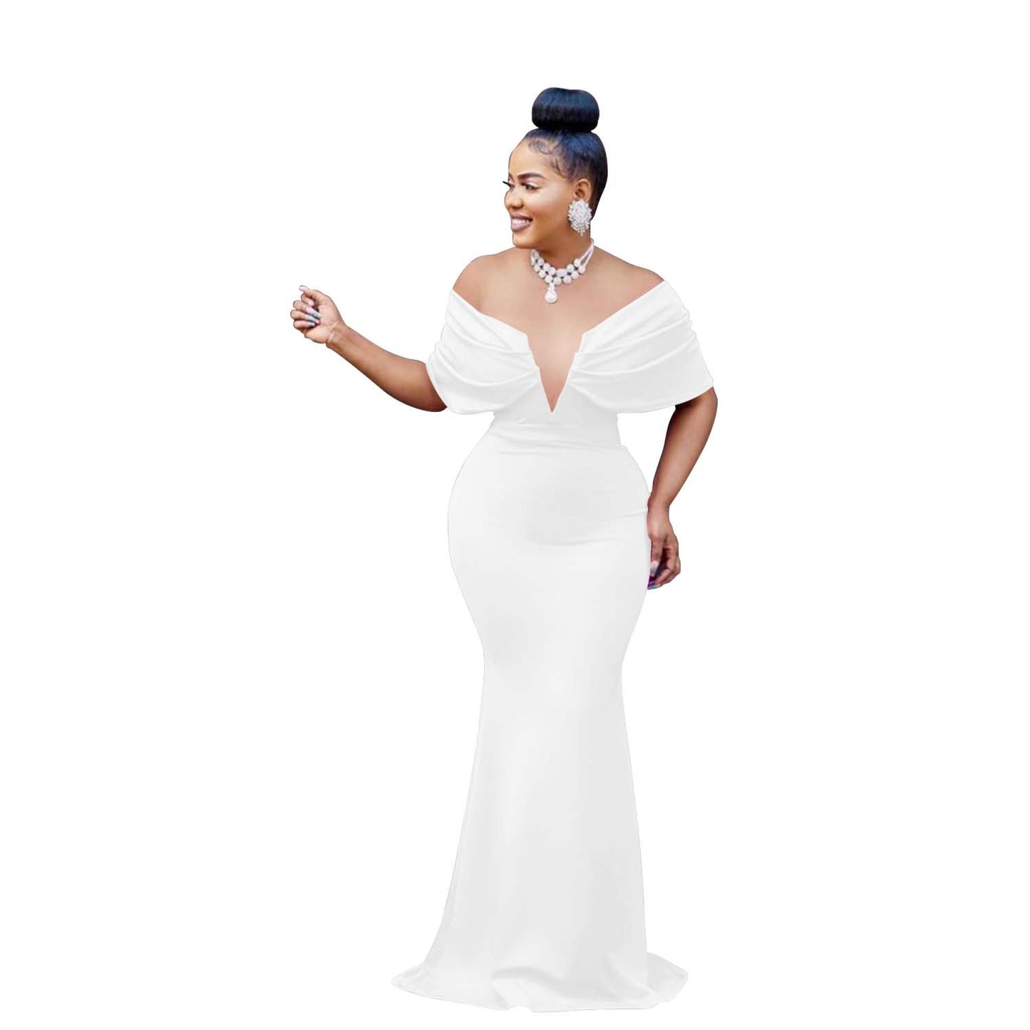 Dame Elegant aften kjole med dyb V-udskæring og skulderløs design Stilla