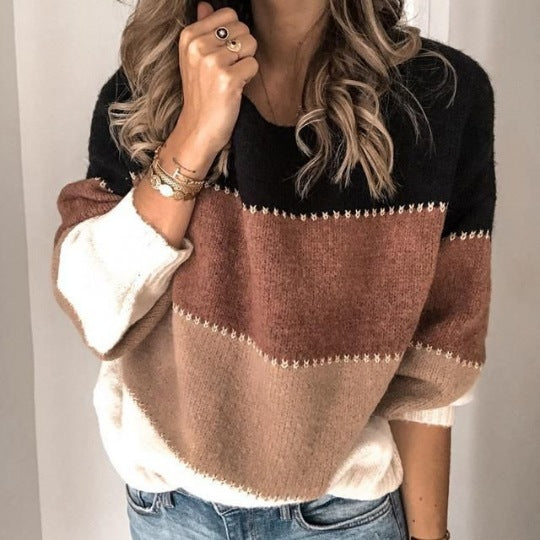 Dame blød sweater med farvede blokstriber Stilla