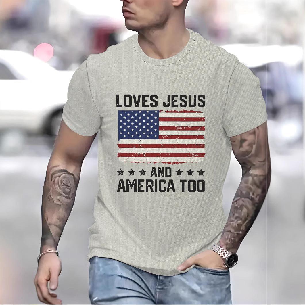 Herren T-shirt med kreativt grafikdesign og patriotiske motiver Stilla