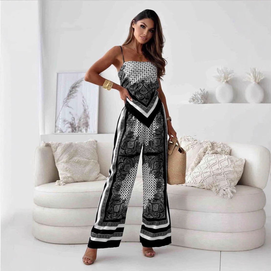 Dame bredt skåret mønstret jumpsuit Stilla