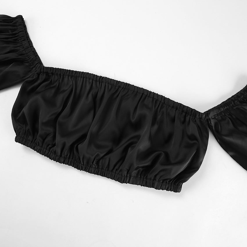 Dame Crop-Top og Mini nederdel sæt med rynkede ærmer Stilla