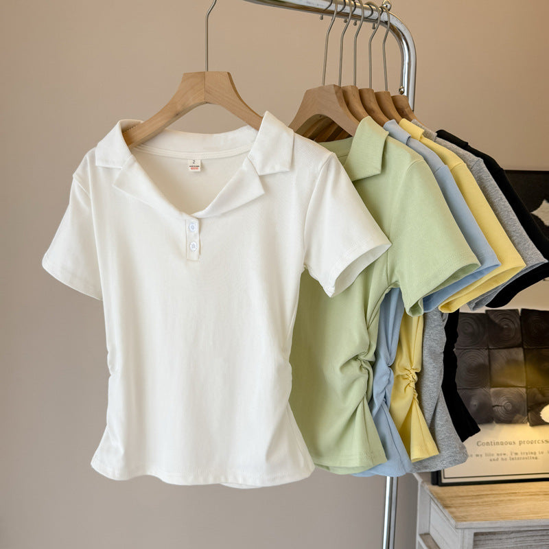 Femme polo t-shirt med korte ærmer og snoretræksdetalje Stilla