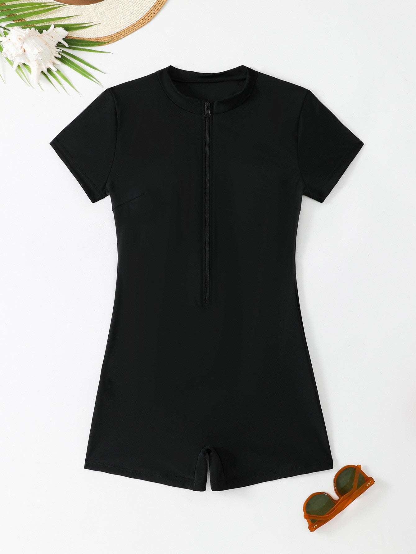 Dame Sporty Kort Jumpsuit med høj Krave og Lynlås Stilla