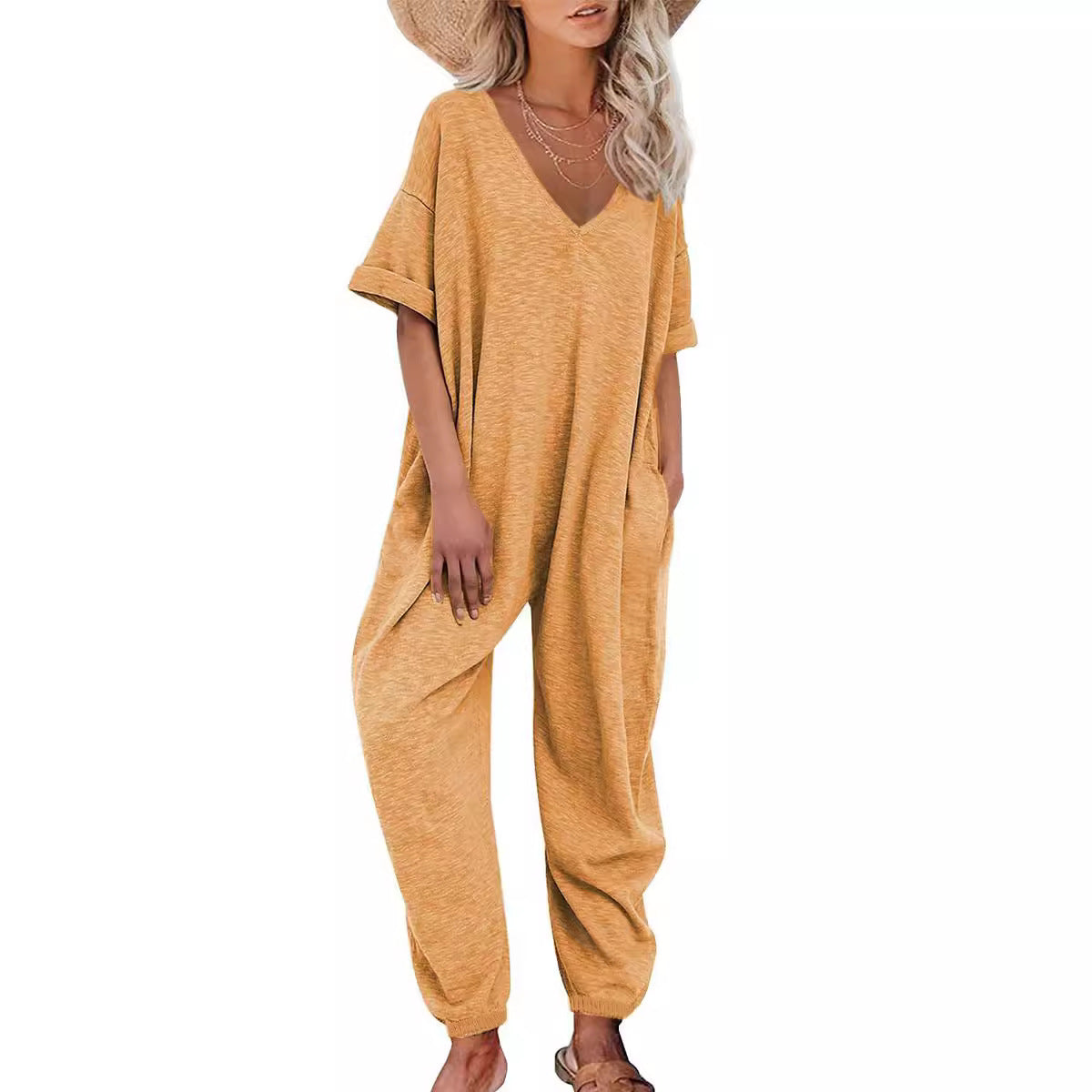 Dame Oversized Jumpsuit med dyb V-hals og afslappede lommer Stilla