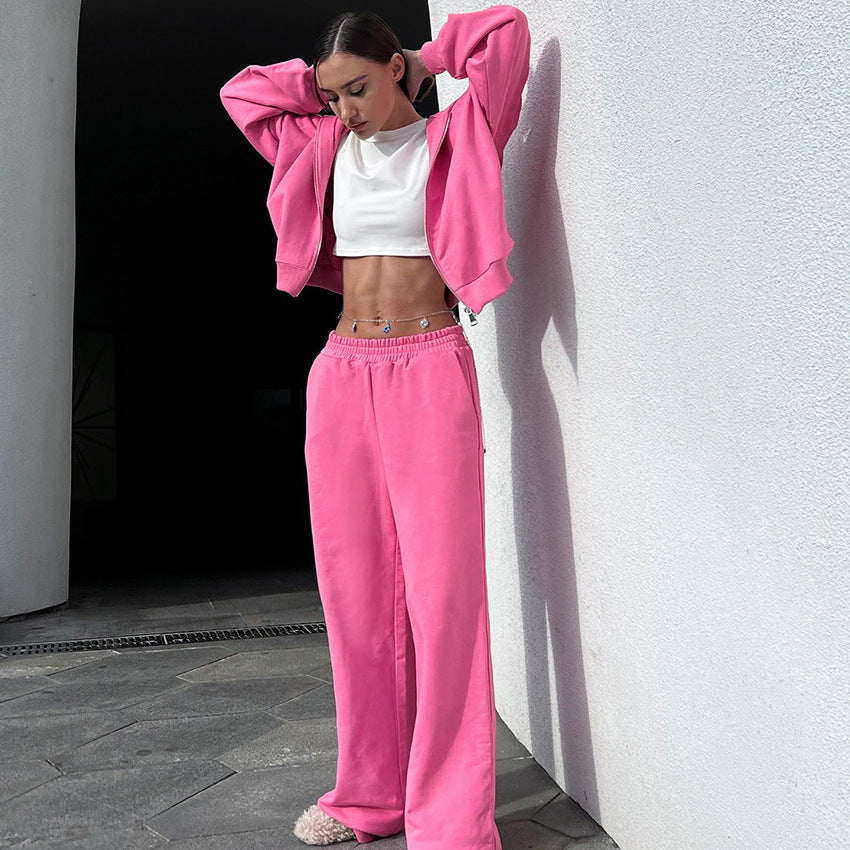 Dame afslappet oversized sweatshirt-sæt med trendy cropped top og åndbare joggingbukser Stilla