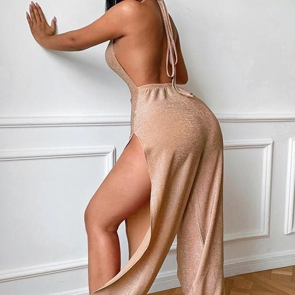 Dame Elegant Høj Slids Maxi Jumpsuit Stilla