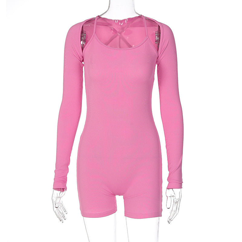 Dame Sporty Langærmet Jumpsuit med gennemsigtige indlæg og kropsnær design Stilla