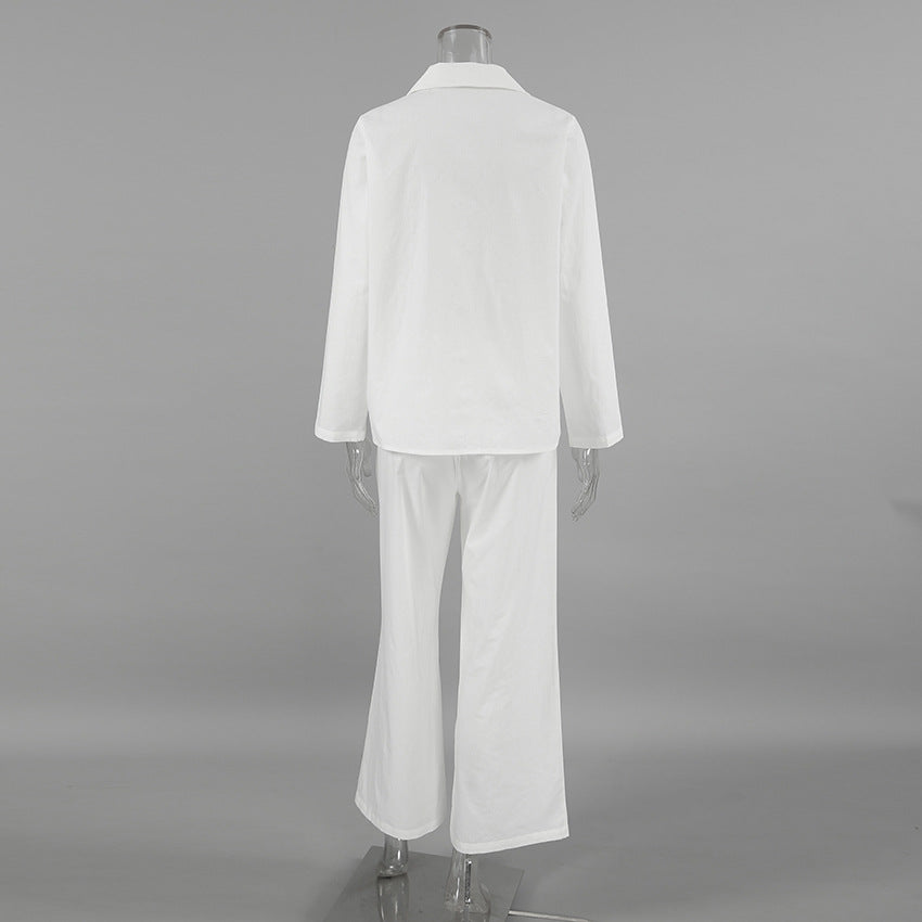 Dame afslappet cropped pyjamasæt med knapdetaljer og elastisk linning Stilla