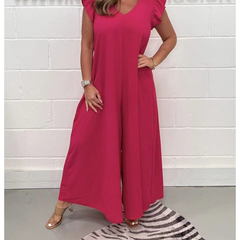 Damer luftig jumpsuit med voluminøse ben og V-udskæring Stilla